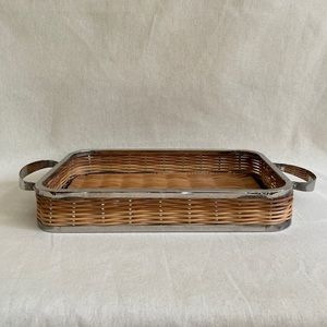 Vintage Wicker Tray with Silver Edging and Handles